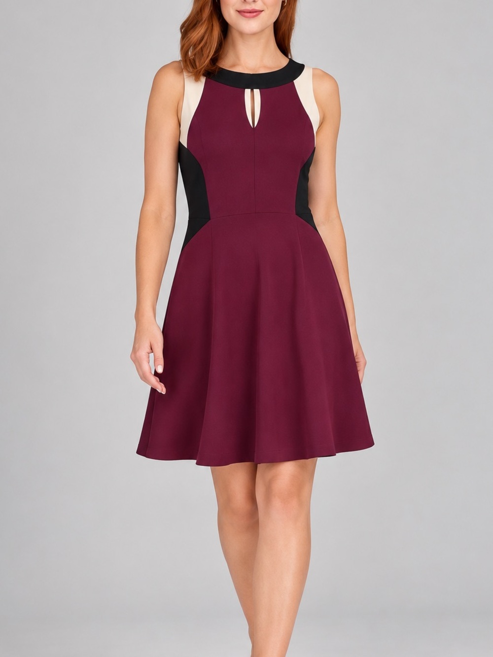 Tommy Hilfiger Colorblock Fit & Flare Dress Plum Purple Office Chic Size 12